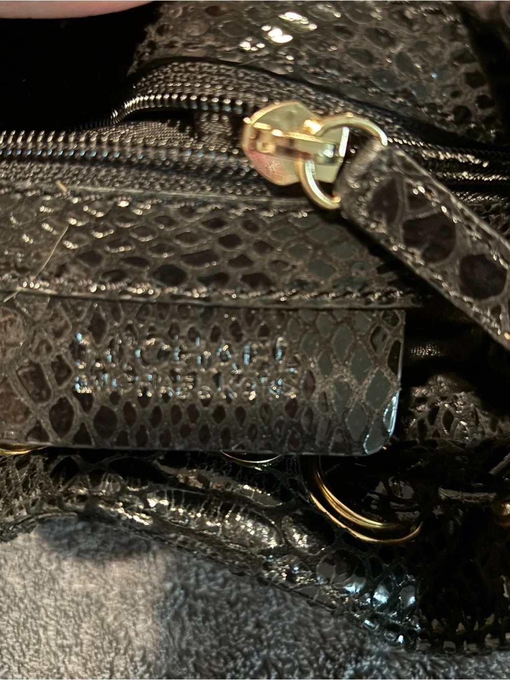 Michael Kors python-embossed black patent crossbody bag with gold hardware